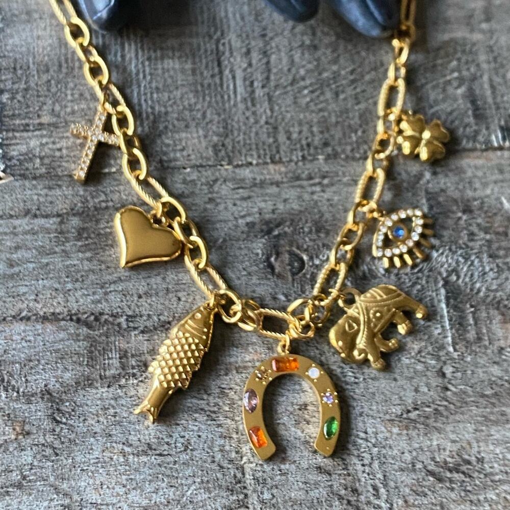 NEW Gold Lucky Charm Layering Necklace - Picture 6 of 8